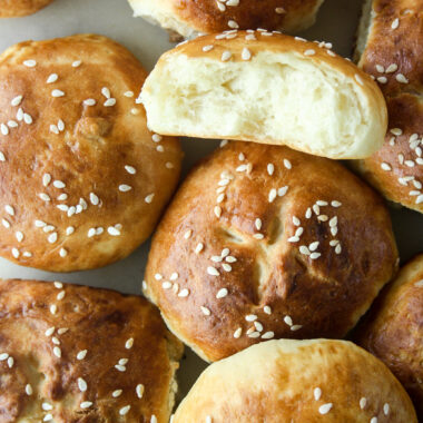 Soft, buttery, eggless rolls with a pretzel-like crust!