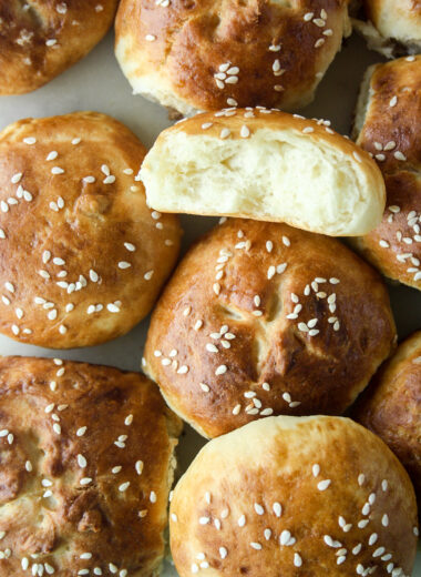 Soft, buttery, eggless rolls with a pretzel-like crust!