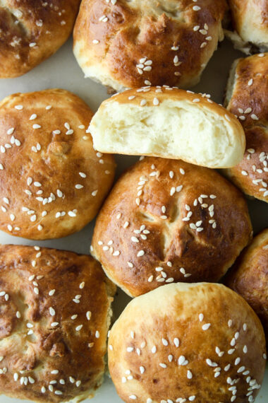 Soft, buttery, eggless rolls with a pretzel-like crust!