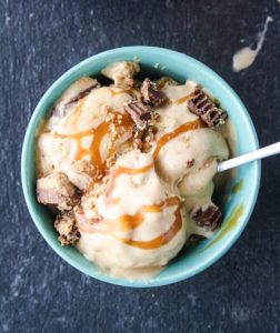 Rich, creamy no churn ice cream with peanut butter and salted caramel