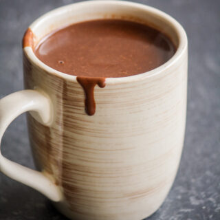 Rich, dark hot chocolate with red wine