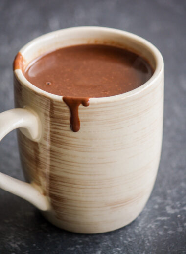 Rich, dark hot chocolate with red wine