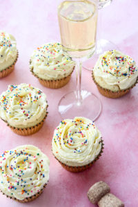 Soft and light champagne cupcakes with champagne frosting!