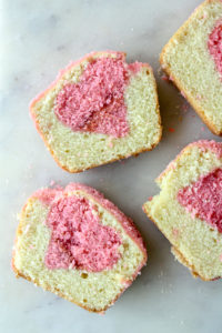 A glazed lemony loaf cake with a Valentine's surprise heart inside!