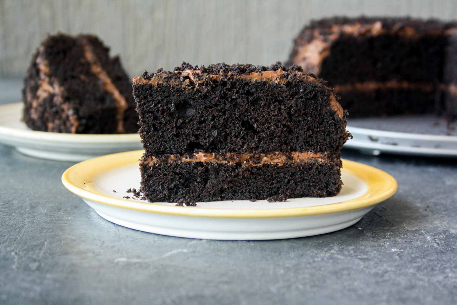 Rich, moist chocolate cake filled with chocolate pudding and covered in cake crumbs!