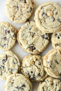 Chewy chocolate chip cookies with browned butter and walnuts