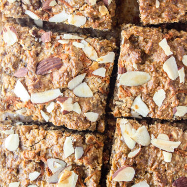 Soft and chewy, naturally sweetened snack bars with almonds, oats and carrots