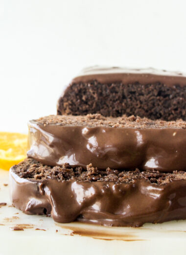 Moist chocolate and orange cake with orange zest infused ganache