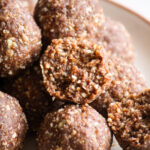 Chewy, fudgy, vegan and GF energy bites with almonds, pecans and dates