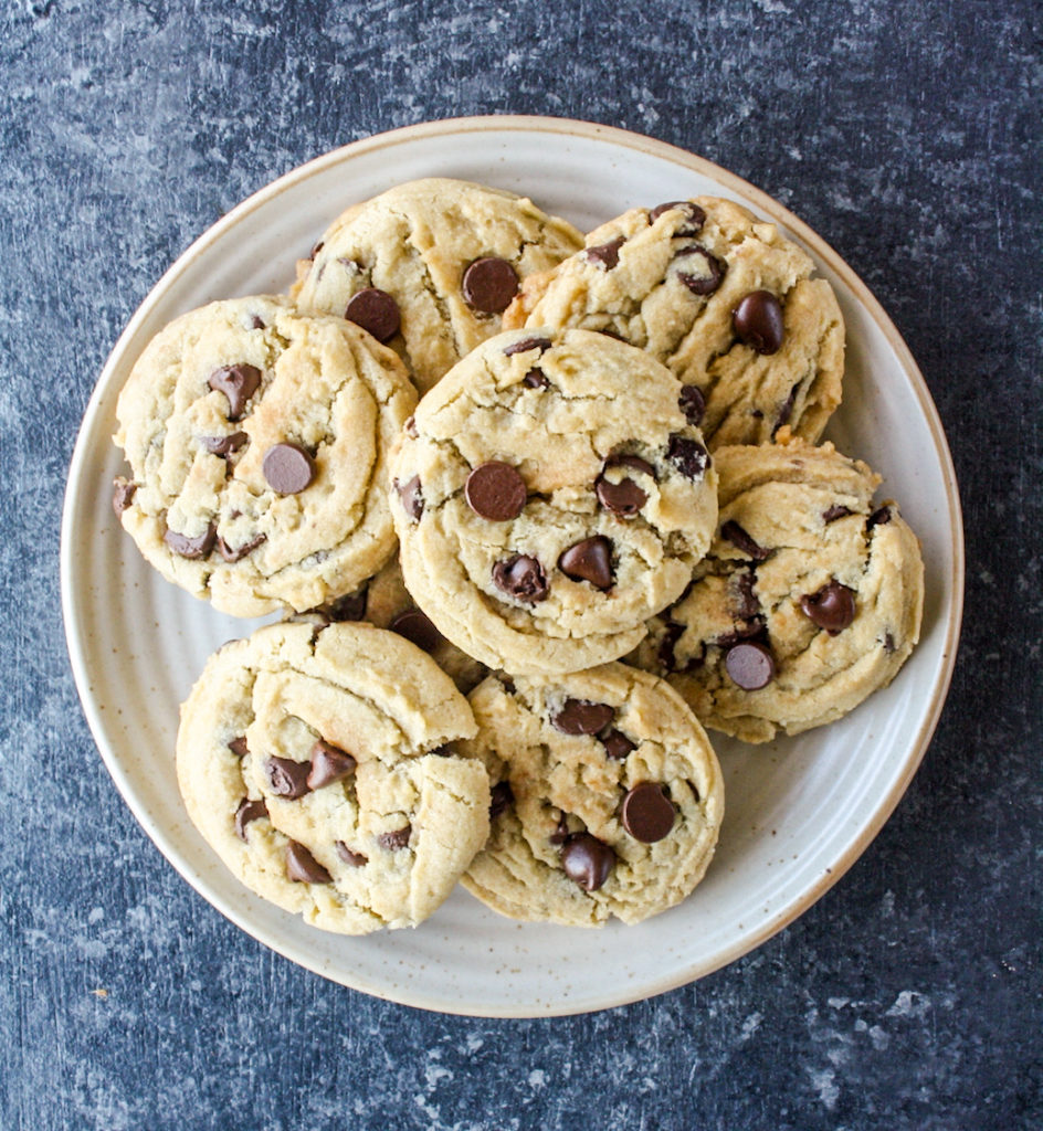 Crispy-edged, chewy eggless chocolate chip cookies