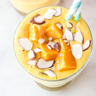 Refreshing breakfast smoothie with yoghurt and fresh mango