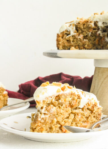 Moist carrot cake with candied ginger and cream cheese frosting