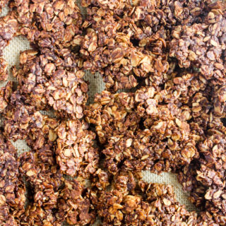 Crunchy granola clusters with cocoa and peanut butter