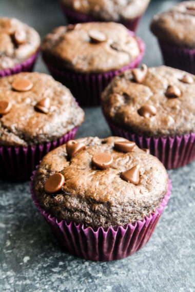 Moist and soft chocolate muffins with lots of chocolate chips