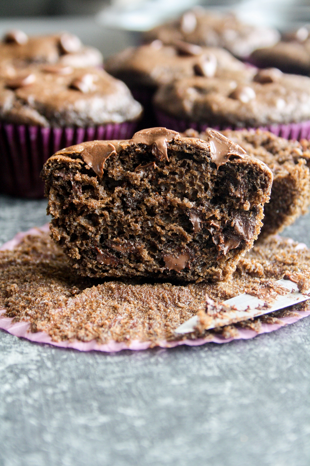 Moist and soft chocolate muffins with lots of chocolate chips