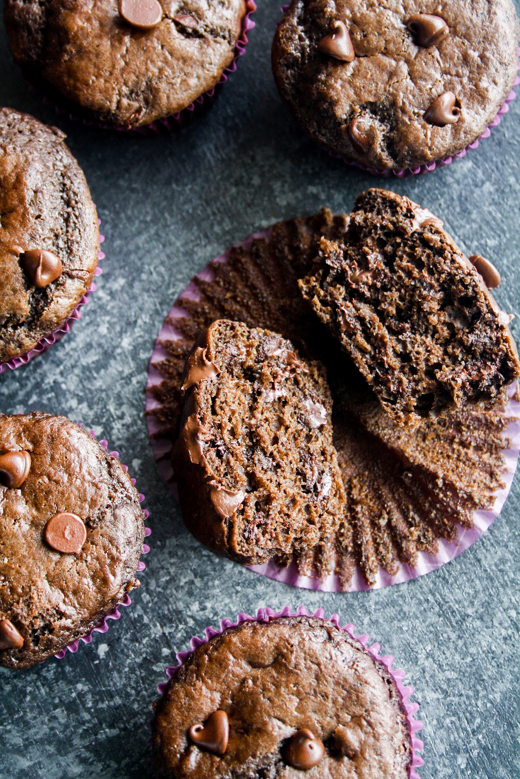 Moist and soft chocolate muffins with lots of chocolate chips