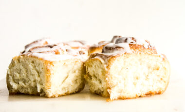 Soft and fluffy cinnamon rolls with a quick vanilla glaze