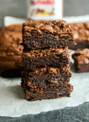 Moist, fudgy chocolate brownies with Nutella in the batter and swirled on top