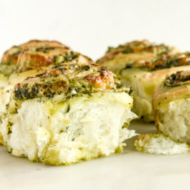 Fluffy and tender homemade pesto and mozzarella rolls