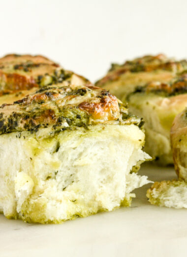 Fluffy and tender homemade pesto and mozzarella rolls