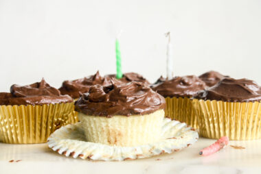 Perfect moist yellow cake cupcakes with a silky chocolate frosting