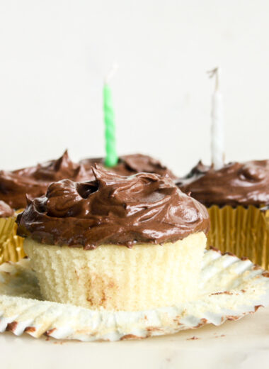 Perfect moist yellow cake cupcakes with a silky chocolate frosting