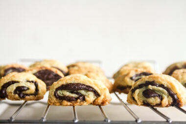 Buttery, flaky sweet salty cookies filled with melted dark chocolate