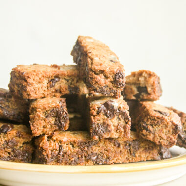 Crunchy yet tender eggless biscotti with peanut butter and melty chocolate chips