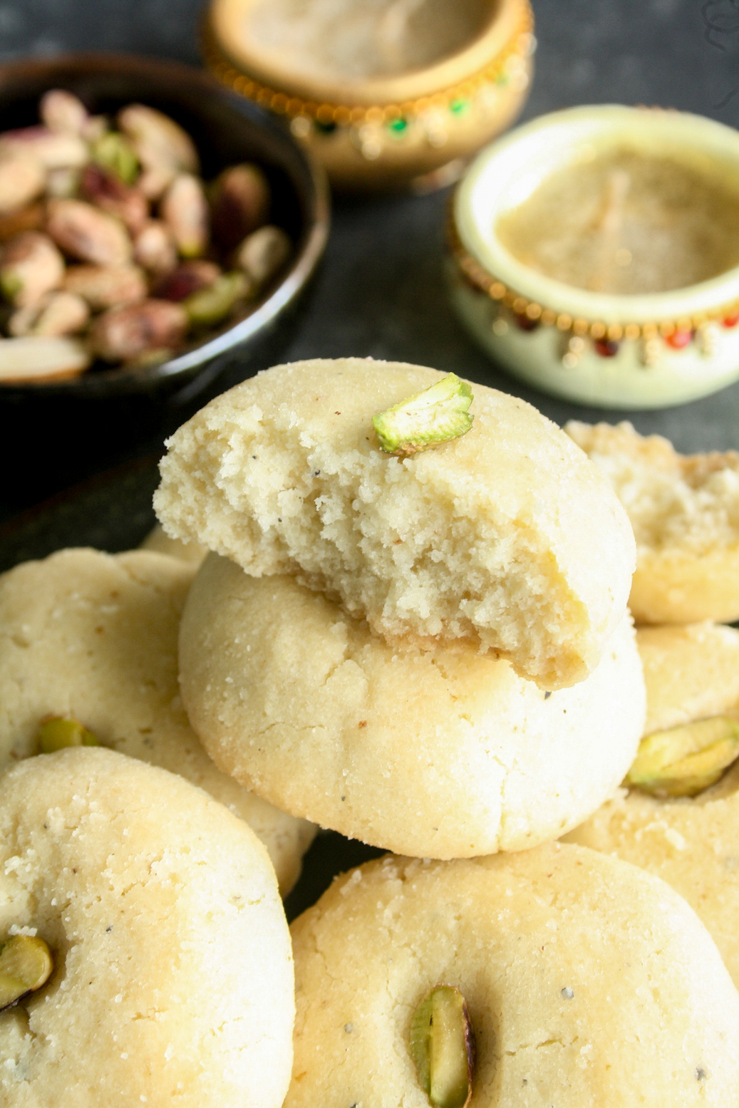 Indian-style shortbread cookies made with ghee and flavoured with cardamom