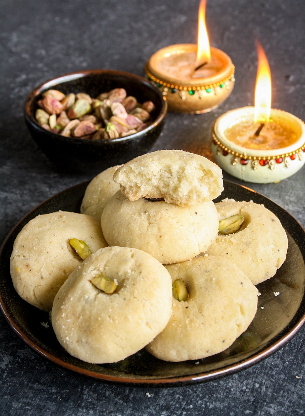 Indian-style shortbread cookies made with ghee and flavoured with cardamom