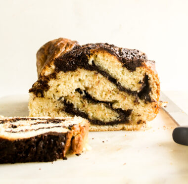 Soft, rich, tender babka with a dark chocolate filling
