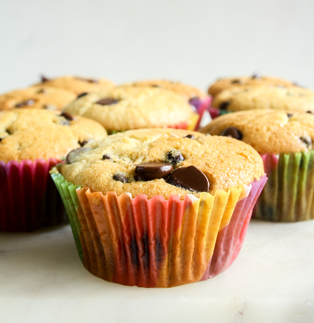 Moist and fluffy classic chocolate chip muffins