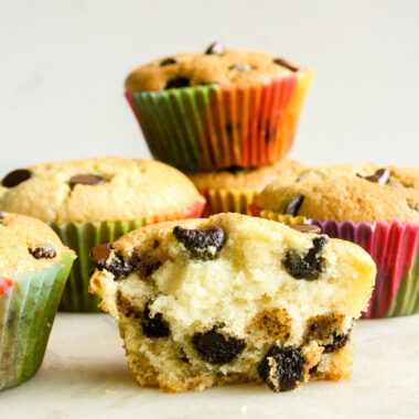 Moist and fluffy classic chocolate chip muffins