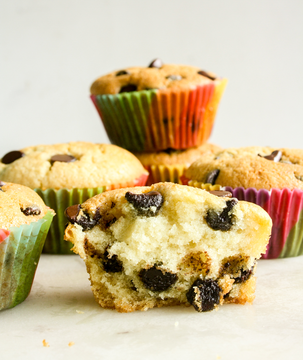 Moist and fluffy classic chocolate chip muffins