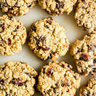 Chunky, chewy oat cookies with chocolate chips, walnuts and dried cranberries