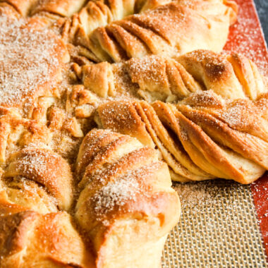 Soft and fluffy star shaped bread with a cinnamon sugar filling