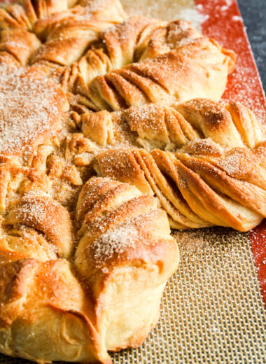 Soft and fluffy star shaped bread with a cinnamon sugar filling