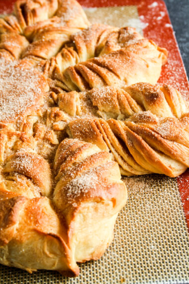 Soft and fluffy star shaped bread with a cinnamon sugar filling