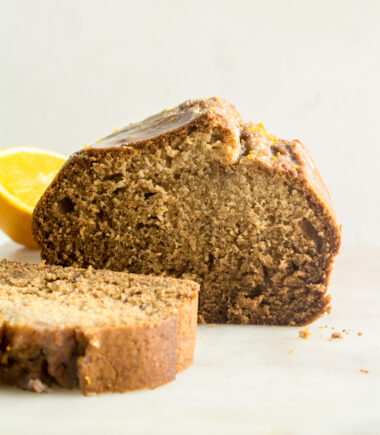 Moist and citrusy spiced ginger cake, with a crackly orange glaze