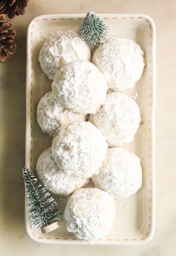 Buttery and crumbly walnut 'snowball' cookies coated in icing sugar