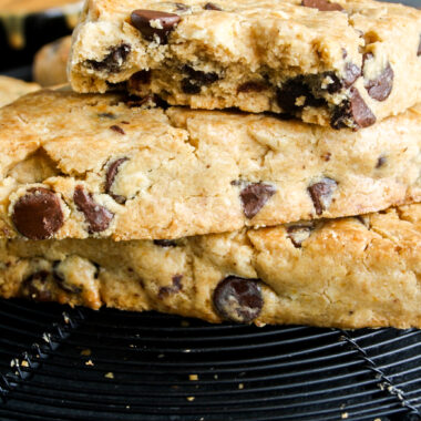 Tender crumbly peanut butter scones with melty chocolate chips