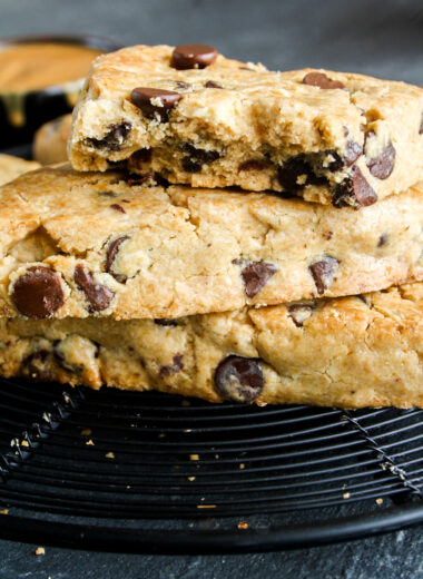 Tender crumbly peanut butter scones with melty chocolate chips