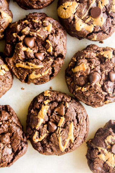 Thick and brownie-like chocolate peanut butter cookies