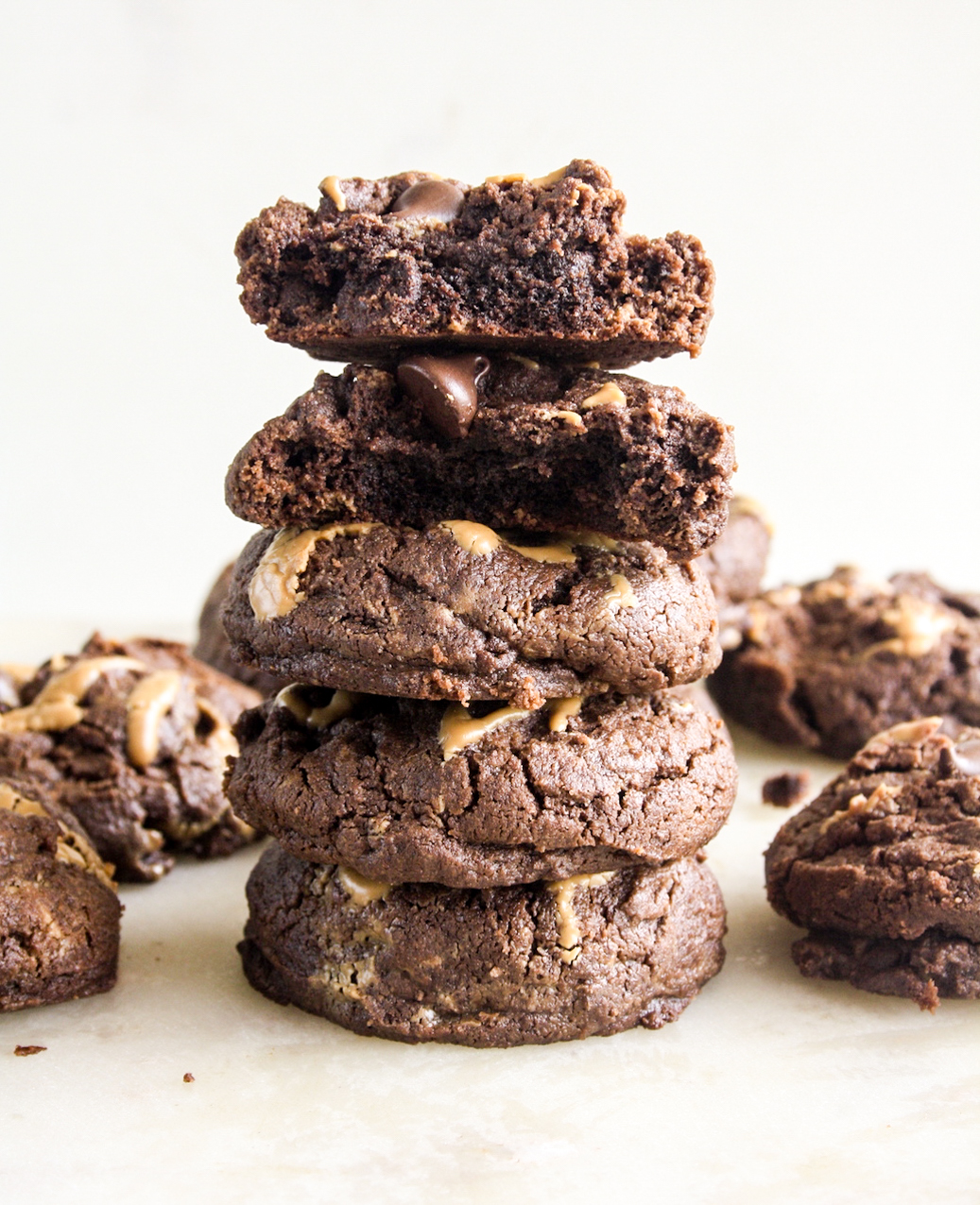 Thick and brownie-like chocolate peanut butter cookies
