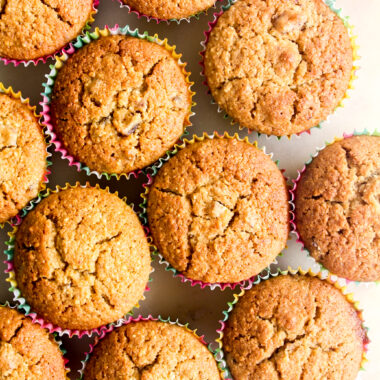 Moist, naturally sweetened muffins with almonds and wholewheat flour