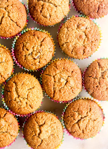 Moist, naturally sweetened muffins with almonds and wholewheat flour