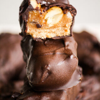 Homemade healthier snickers with date caramel and oats