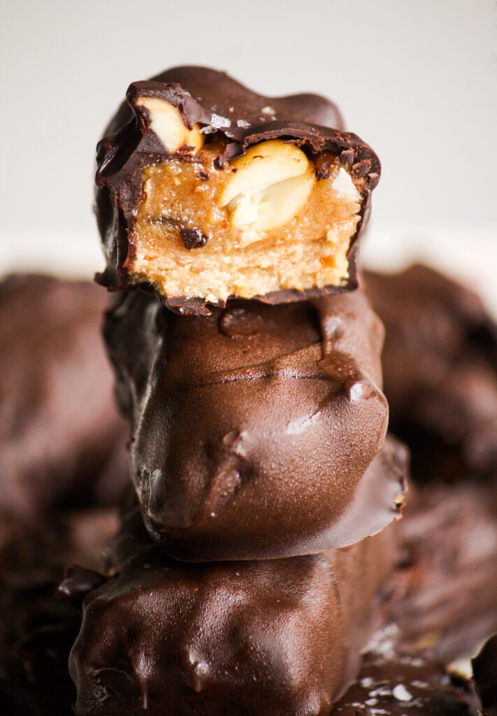 Homemade healthier snickers with date caramel and oats