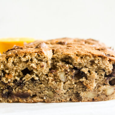 Rye loaf cake with orange zest, walnuts and chocolate chips