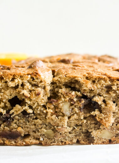 Rye loaf cake with orange zest, walnuts and chocolate chips